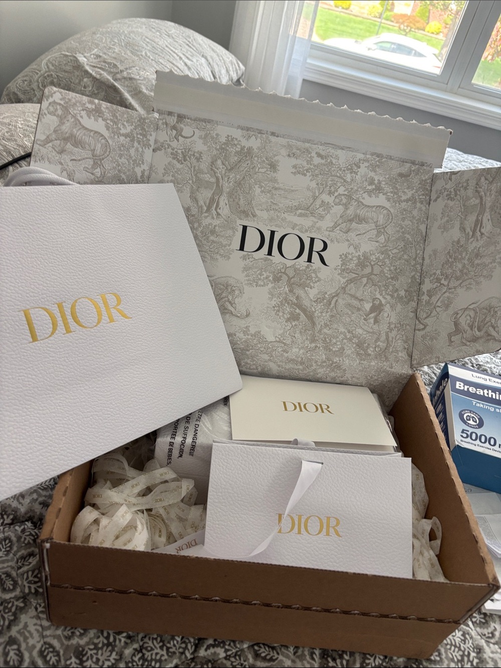 Dior White and Gold Branded Gift Set Pieces